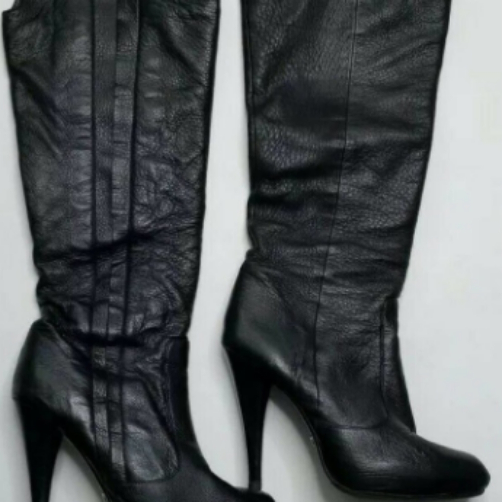 Velvet Angels Chloe Black Knee High Leather Boots